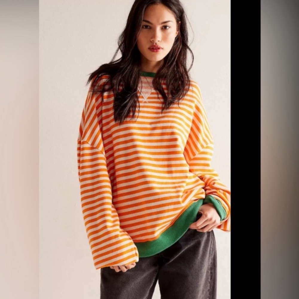 We The Free Orange Striped Sweatshirt